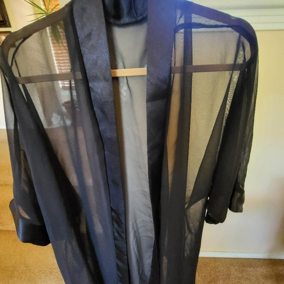 Black Sheer Jacket with Satin Trim - Size XL - Picture 4 of 4